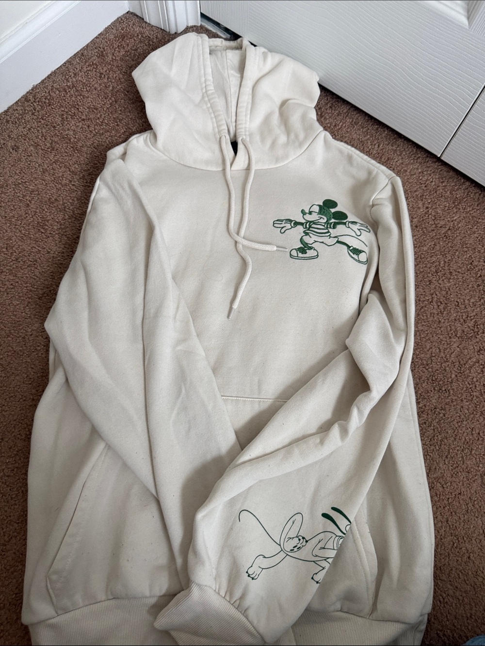Disney Cream Hoodie with Green Mickey Graphics